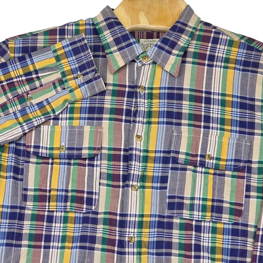 J Crew Shirt Men XL‎ Indian Madras Plaid Button Down Multicolor Long Sleeve